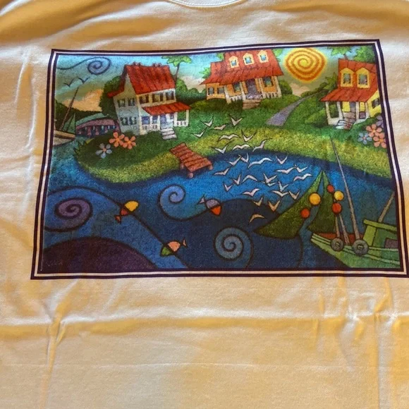 NWOT Cottage Water scene Soft Link Hanes t shirt 👚 in XL - Picture 3 of 5